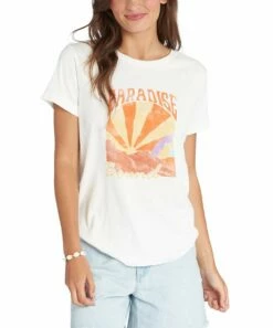 Cheap 👍 Roxy Snow White & Orange 'Paradise' Watercolor Boyfriend Tee - Juniors 🎉
