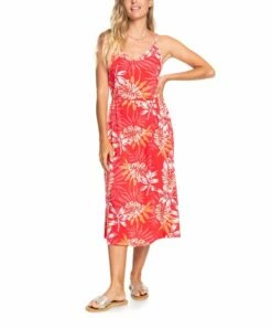 Promo ๐ Roxy Hibiscus Seaside Land Of Life Cami-Strap Midi ๐ Dress - Juniors โ๏ธ
