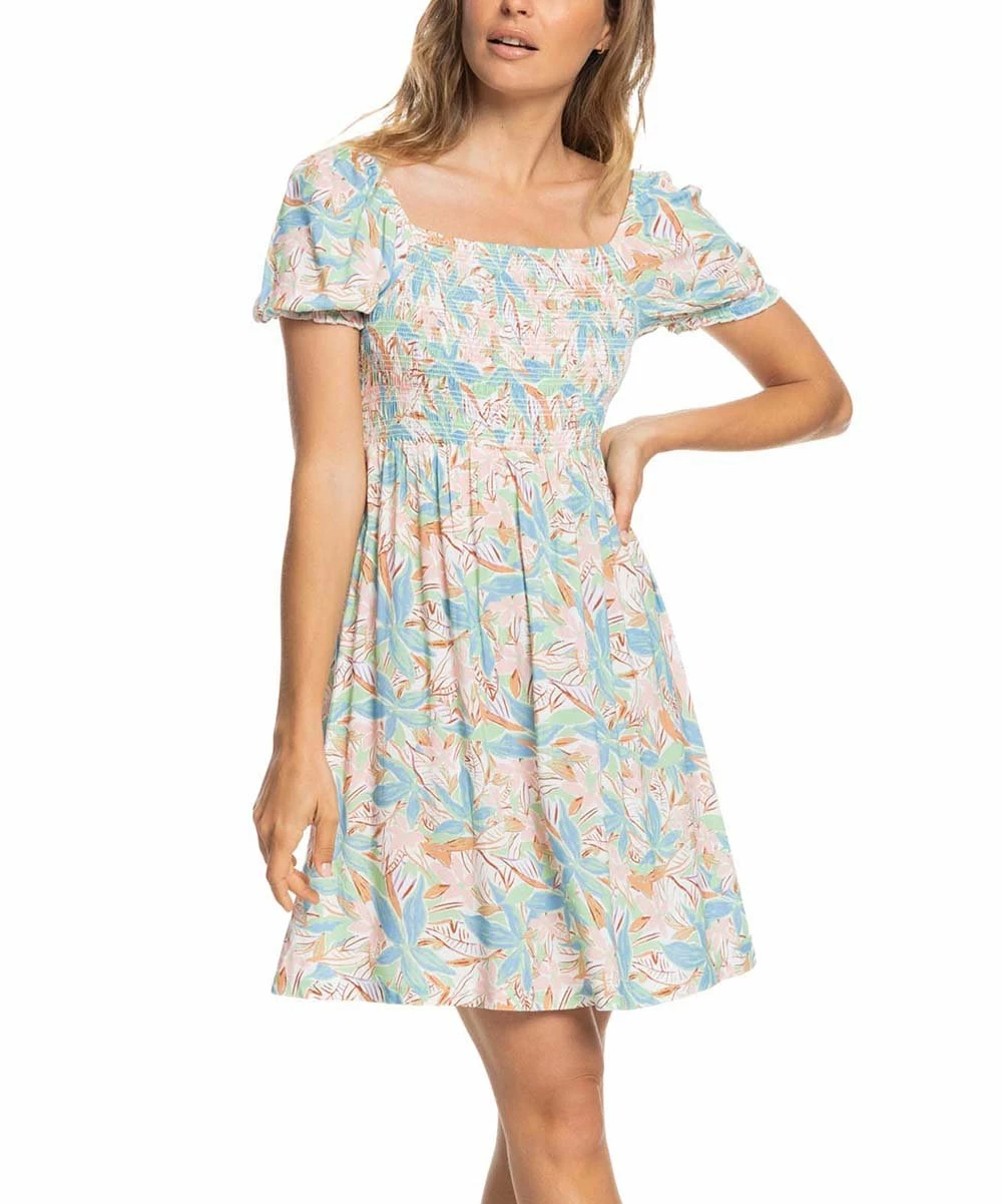 Hot Sale 🥰 Roxy Blue & Sprucetone Floral Les Fleur Smocked-Bodice Mini 👗 Dress - Juniors 🎉 2 Hot Sale 🥰 Roxy Blue & Sprucetone Floral Les Fleur Smocked-Bodice Mini 👗 Dress - Juniors 🎉 - Image 2