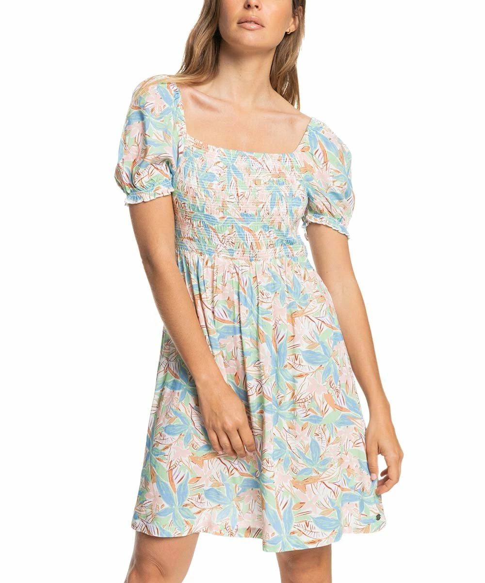 Hot Sale 🥰 Roxy Blue & Sprucetone Floral Les Fleur Smocked-Bodice Mini 👗 Dress - Juniors 🎉 1 Hot Sale 🥰 Roxy Blue & Sprucetone Floral Les Fleur Smocked-Bodice Mini 👗 Dress - Juniors 🎉