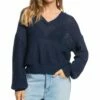 Coupon 🧨 Roxy Mood Indigo Together Again Balloon Sleeve Drop-Shoulder V-Neck Hoodie - Juniors 🤩