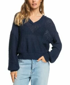 Coupon ๐งจ Roxy Mood Indigo Together Again Balloon Sleeve Drop-Shoulder V-Neck Hoodie - Juniors ๐คฉ