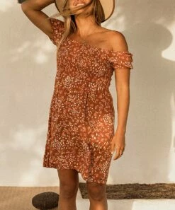 Budget ๐งจ Roxy Baked Clay Dancing Floral Hello Petal Puff-Sleeve ๐ Dress - Juniors โ