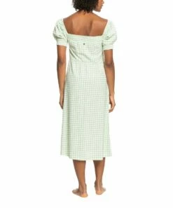 Promo 💯 Roxy White & Sprucetone Houndstooth 🌞 Summertime Feel Knot-Front Puff-Sleeve Midi 👗 Dress - Juniors 👍 -Hot Sale Roxy Shop zu108154195 alt 2 tm1661981860