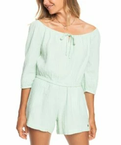 Promo ๐ Roxy Pastel Green Sunny Crush Off-Shoulder Crop Top - Juniors ๐ฅฐ