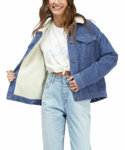 Best Sale 💯 Roxy Bijou Blue Fortune Future Corduroy Jacket - Juniors 😀