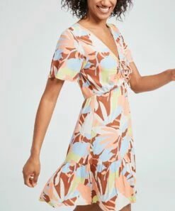 Top 10 🎁 Roxy Rustic Brown Floral 🌞 Summer Flow V-Neck 👗 Dress - Juniors ✔️ -Hot Sale Roxy Shop zu111503815 alt 3 tm1672841876