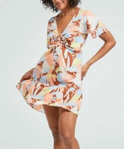 Top 10 🎁 Roxy Rustic Brown Floral 🌞 Summer Flow V-Neck 👗 Dress - Juniors ✔️ -Hot Sale Roxy Shop zu111503815 alt 4 tm1672841876