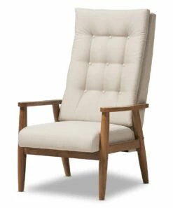 Flash Sale ⭐ Baxton Studio Walnut Brown & Light Beige Roxy Button-Tufted Chair 🥰 -Hot Sale Roxy Shop zu44286928 alt 2 tm1482936915