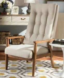 Flash Sale ⭐ Baxton Studio Walnut Brown & Light Beige Roxy Button-Tufted Chair 🥰