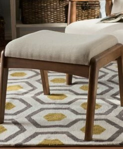 Buy 👍 Baxton Studio Walnut & Light Beige Roxy Mid-Century Ottoman 🔔