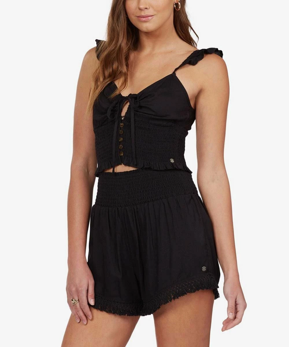 Best Pirce 🎁 Roxy Anthracite Ruffle-Sleeve Lace-Up Light Sky Top - Juniors 🎁 1 Best Pirce 🎁 Roxy Anthracite Ruffle-Sleeve Lace-Up Light Sky Top - Juniors 🎁