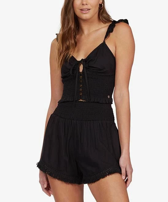 Best Pirce 🎁 Roxy Anthracite Ruffle-Sleeve Lace-Up Light Sky Top - Juniors 🎁 2 Best Pirce 🎁 Roxy Anthracite Ruffle-Sleeve Lace-Up Light Sky Top - Juniors 🎁 - Image 2