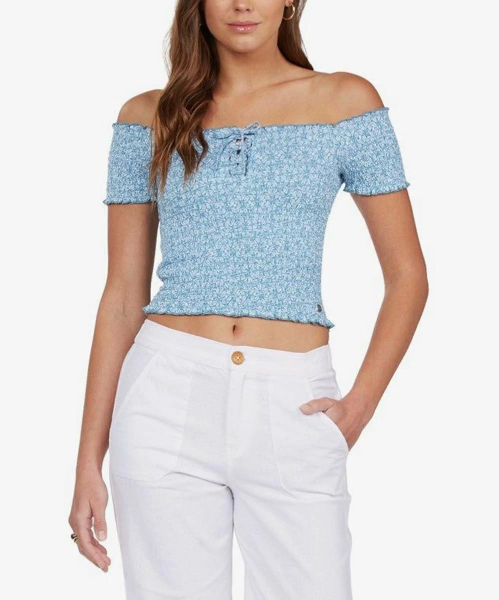 Cheap ⌛ Roxy Adriatic Blue Floral Us Together Off-Shoulder Top - Juniors ⌛ 4 Cheap ⌛ Roxy Adriatic Blue Floral Us Together Off-Shoulder Top - Juniors ⌛ - Image 4